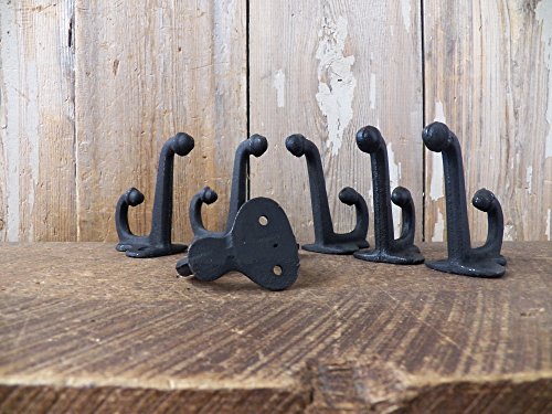 Lot Set of 6 Vintage-style Double Acorn BLACK School Farm CAST IRON Coat Hat HOOKS