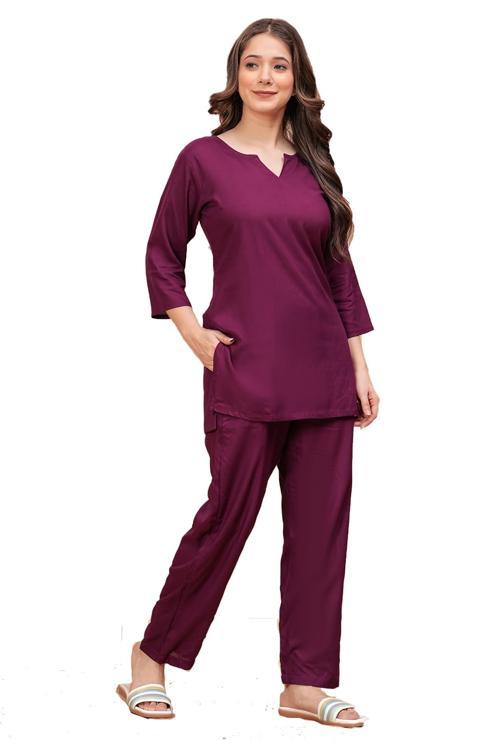 monique Brand Women's Rayon/Cotton Night Suit Set of Top & Bottom-picture-35
