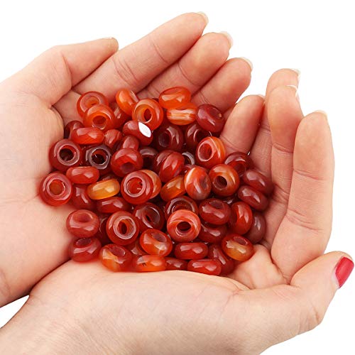 mookaitedecor 20pcs 12mm Natural Carnelian/Red Agate Round Large Hole Gemstone Beads for Jewellery Making Loose Rondelle Crystal Stone Beads for Crafting European Bracelet Macrame DIY Projects - Image 2