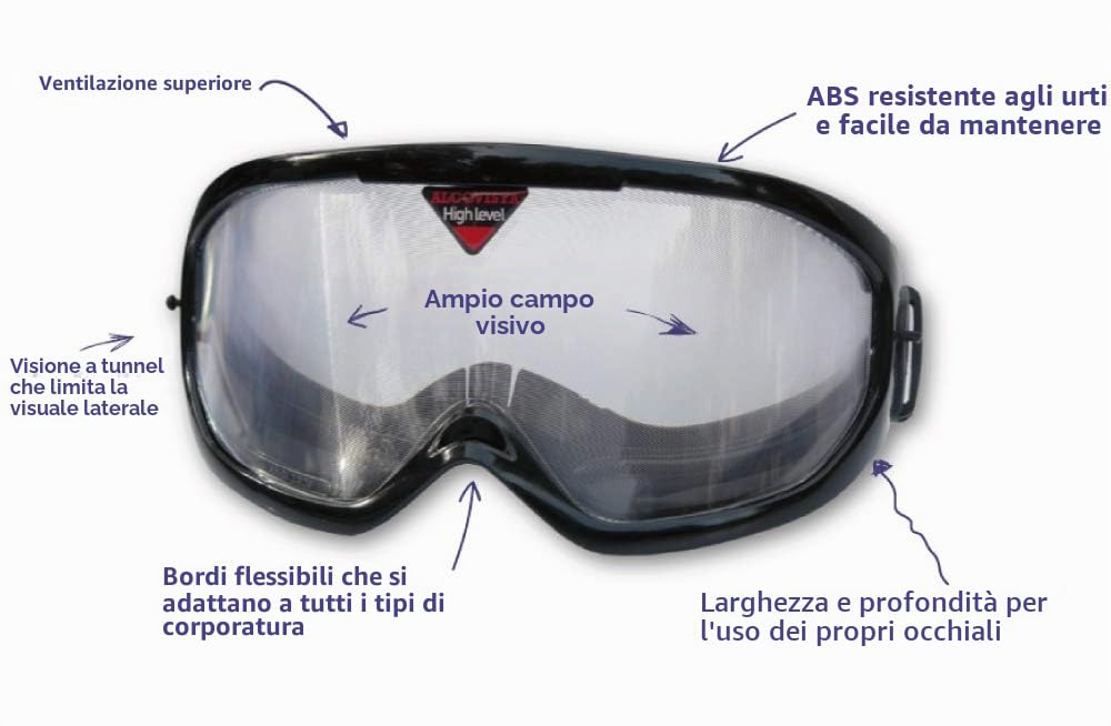 Occhiali simulazione alcolemia Pro. Tasso 1,0 a 1,6 g/L, visione giorno