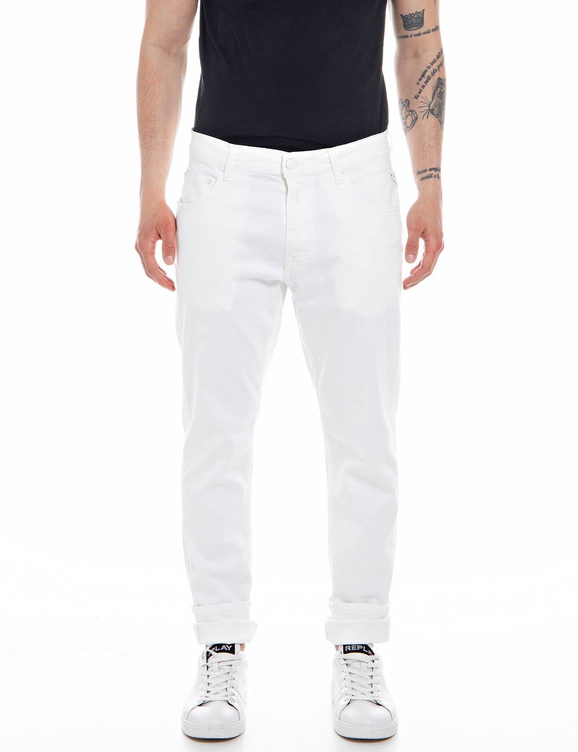 REPLAY Herren Jeans Mickym Slim-Fit, Optical White 001 (Weiß), 27W / 32L