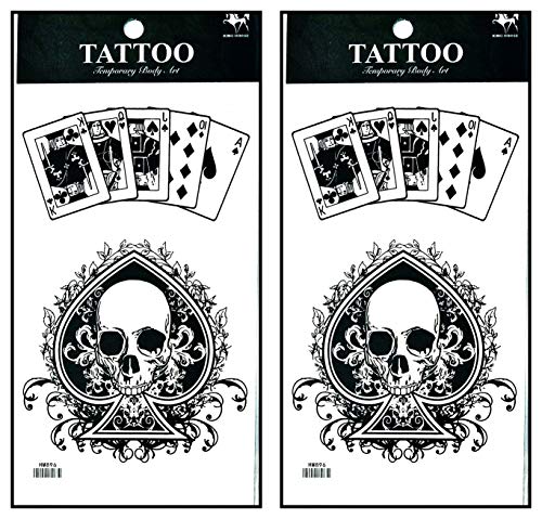 Tattoos 2 Sheets Ace of Spades Black Suit Playing Card Poker Skull Temporary Tattoo 3D Fake Waterproof for Man Women Girls Lower Back Shoulder Neck Arm