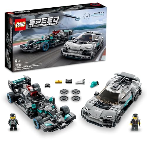LEGO Speed Champion Mercedes-AMG F1 W12 E Performance y Mercedes-AMG Project One, Set de 2 Coches de Carreras de Juguete para Niños y Niñas de 9 Años o Más 76909