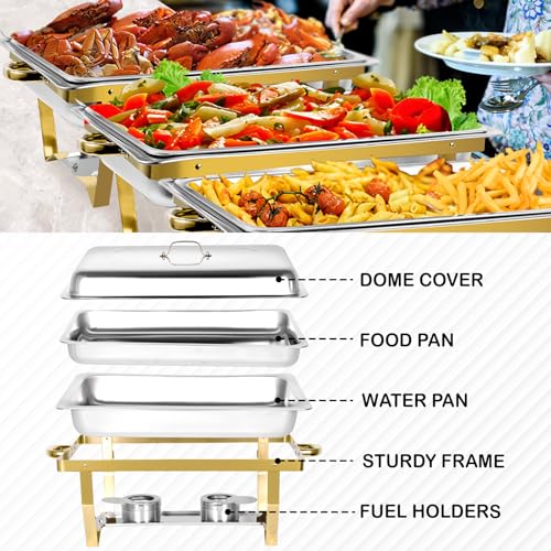 Chafing Dishes for Buffet 4 Pack, 8QT Stainless Steel Chafing Dish Buffet Set, Elegant Gold and Silver Colors Warmers Sets,Sturdy Food Warmers - Thumbnail 4