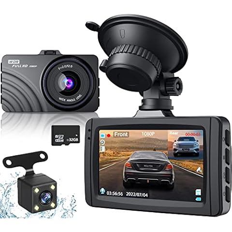 Dash Cam Front and Rear 1080P Dash Camera with SD Card, NOLYTH Full HD Car Camera Dash Cams for Cars Front and Rear Dashcam Dashboard Camera with Night Vision F2.0 WDR 3" LCD G-Sensor Parking Monitor Cover