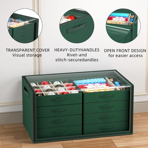 Dicasser Christmas Ornament Storage with 8 Tray Dividers-Adjustable for 128-3” 72-4” 32-6” Holiday Ornaments, Fit Many Sizes Ornaments (Body Green-Cover Clear) by Dicasser - Image 3