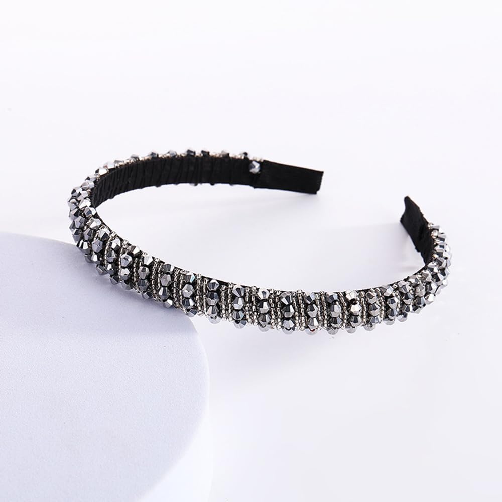 SURALIN 1 Piece Crystal Beaded Headbands Hair Accessories Hair Band (Silver), Navy blue - Image 3