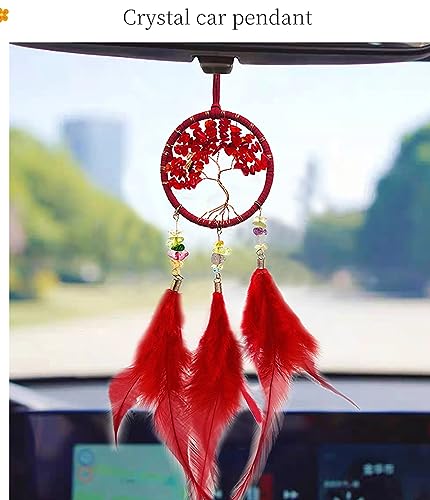 Malicosmile Red Mini Dream Catcher for Car, Handmade Tree of Life with Feathers Small Dreamcatcher Wall Hanging Ornament Bedroom Room Decor Festival Gift - Thumbnail 4