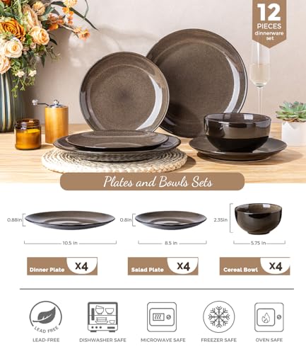 Image of LERATIO Ceramic Dinnerware Sets for 8,Stoneware Plates and Bowls Sets,Handmade Reactive Glaze Dishes Set,Chip Resistant and Scratch Resistant | Oven&Dishwasher & Microwave Safe-Chestnut(24PCS)