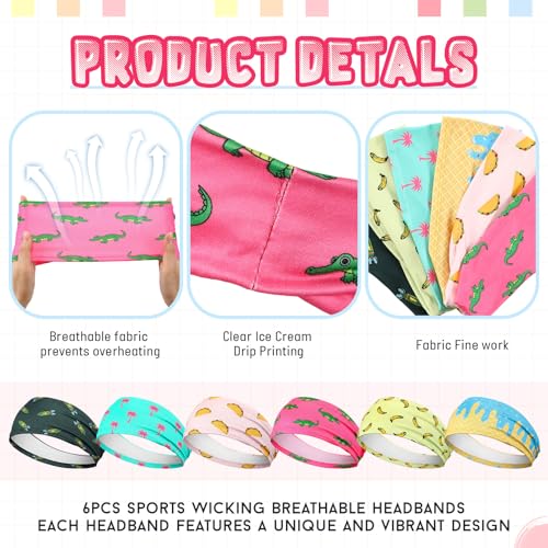 Image of Riceshoot 6 Pack Ice Cream Baseball Headbands with 6 Fun Colorful Patterns Breathable Elastic Sports Sweatbands for Men Women Basketball Soccer Football Workout Team Gifts