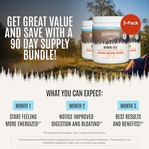 Image of ROUNDHOUSE PROVISION Morning Kick, Greens Superfood Powder Supplement with Ashwagandha, Collagen & Probiotics - Sugar Free, Caffeine Free (3 Pack, Strawberry Lemonade Flavor) by Chuck Norris