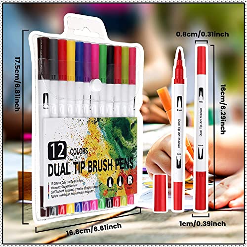 12 Colors Dual Tips Brush Pens Set, Children's Day Gift Art Marker Color Brush Fineliner Coloring Pens Perfect For Calligraphy Drawing Sketching Coloring Book, Birthday Gift, Halloween Painting #TOP6