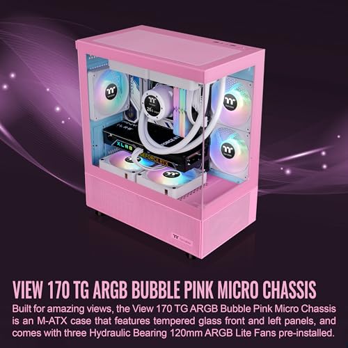 Image of Thermaltake View 170 TG ARGB m-ATX Chassis; 3x120mm ARGB Lite Fans Included; 280mm Radiator Support; 340mm GPU Clearance; 160mm Air Cooler Max Height; Bubble Pink; CA-1Z4-00MAWN-01