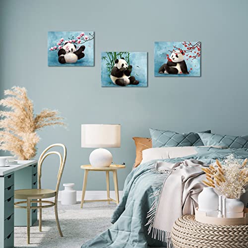 Sechars Cute Animal Canvas Wall Art Baby Panda Playing With Flower Pictures Print Chinese Style Painting Artwork Stretched And Framed Artwork For Kids Bedroom Living Room Nursery Decor (Small) #TOP1