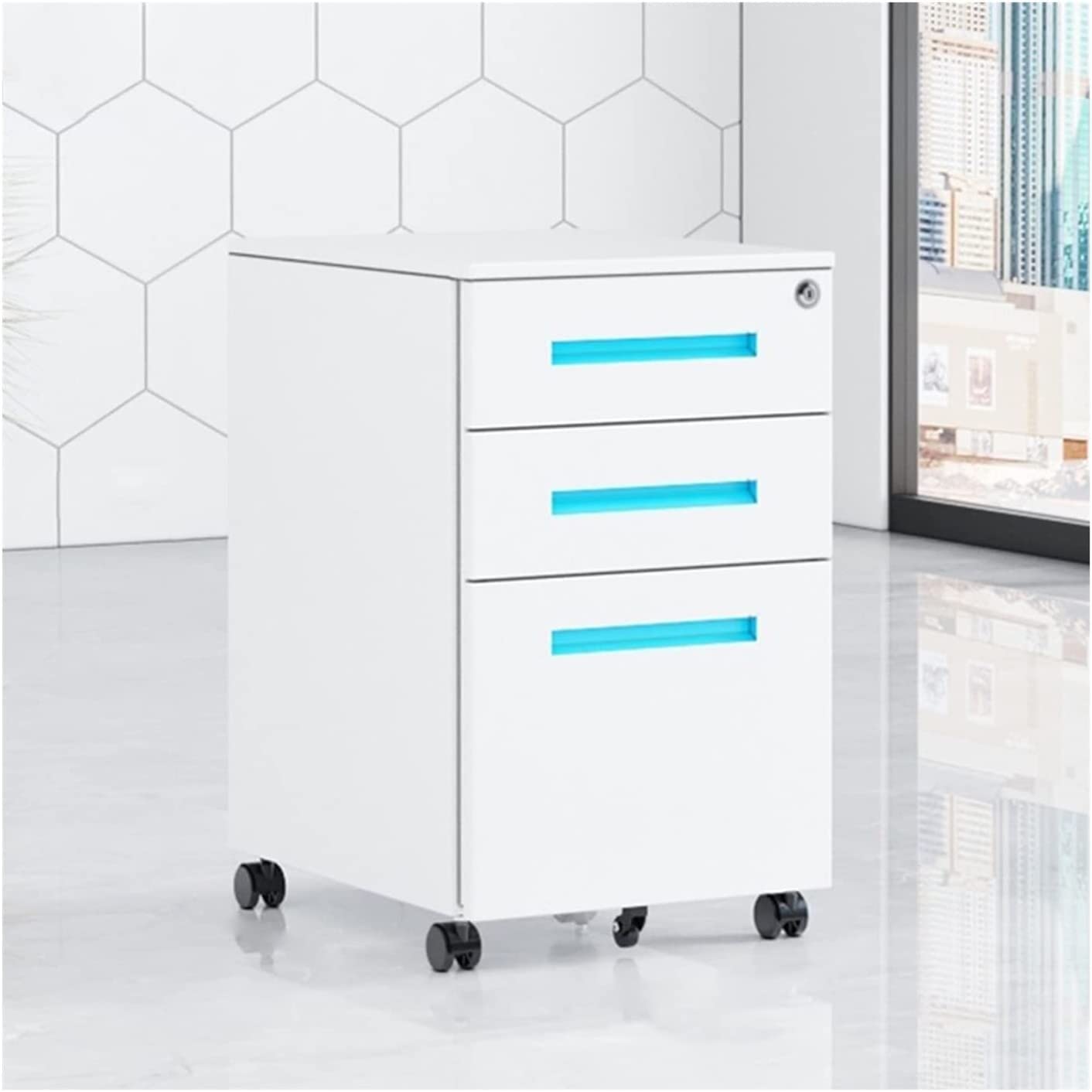 ASerZenith Igh Quality Steel Three Drawer Lockable File Cabinet With Wheels And Push Handle,F