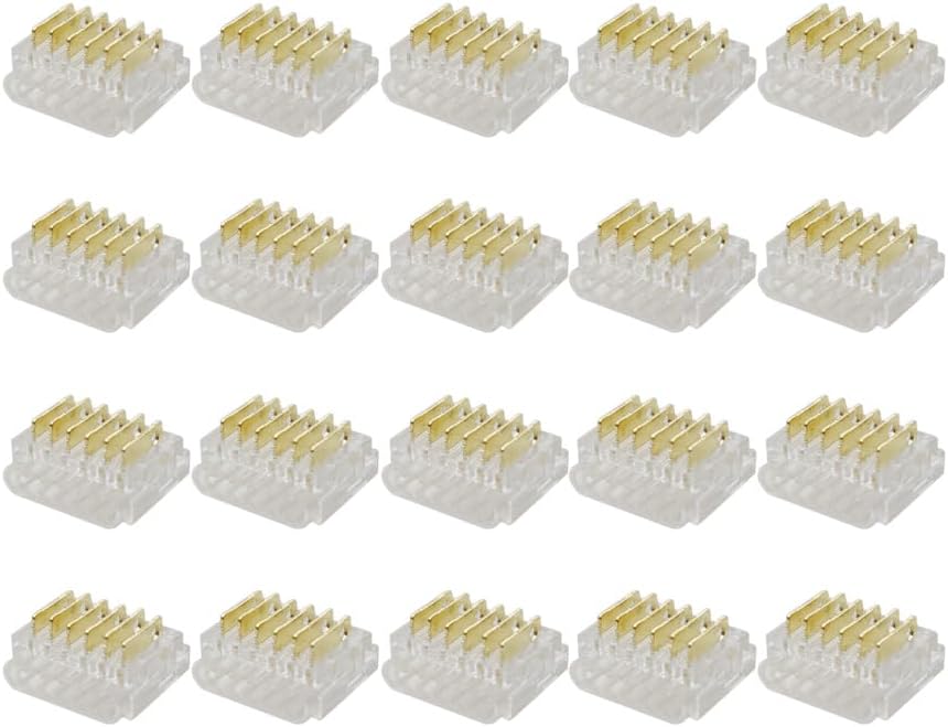RGBWW LED Strip Light Connectors - 6-Pin 12mm Solderless Clips for SMD 5050 Strip-to-Wire Joints (Pack of 20)