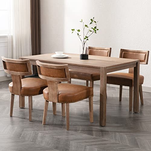 Rivova Mid Century Modern Dining Chairs Set Of 6 Pu Leather Upholstered Kitchen Side Chairs With Nailhead Trim, Modern Kitchen Armless Solid Wood Dining Chairs, Brown #TOP2
