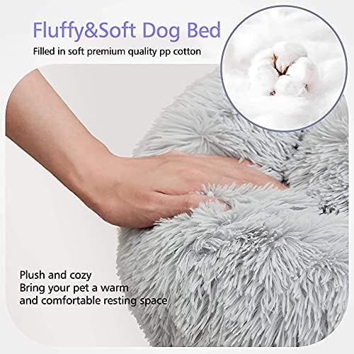 KENIY Plush Donut Pet Bed,Dog Bed Warm Kennel Puppy Sofa,with Soft Cushion Round Cave Bed Pet Cat Bed for Cats and Small Dogs,Anti-Slip Bottom,Machine Washable.(M-19.7"*19.7"/Grey)
