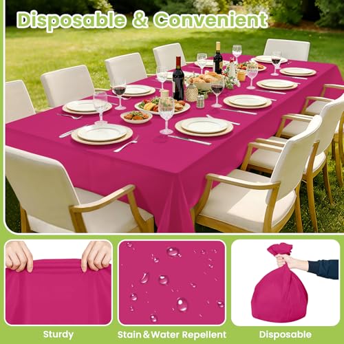 Image of Mulbozy Rose Pink Plastic Tablecloth Disposable 4 Pack, 54 x 108 Inch Table Cloths Rectangle, Hot Pink Plastic Tablecover for Party Decor