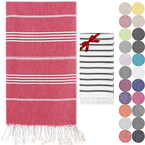 The Lion Textile Turkish Cotton Bath Towel Set 90x180 cm Lightweight Quick Dry Soft Peshtemal Hammam Towel for Beach Spa Gym & Travel (Red)