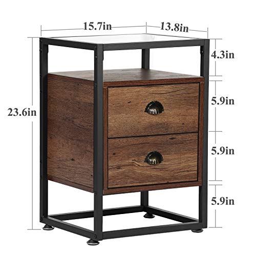 Vecelo Side, Modern Nightstand Cabinet Shelf Decoration In Living Room Bedroom Lounge, End Tables With 2 Drawers, Brown #TOP2
