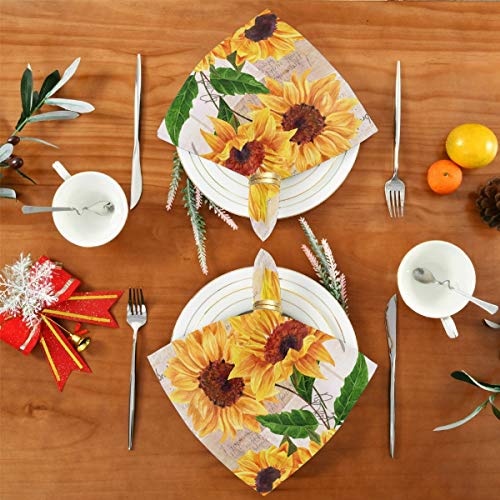 Vvfelixl Satin Napkins Sunflowers Postcards Cloth Napkins Set Of 6 Dinner Napkin Silk Washable Peach-Skin Polyester Wedding Banquet Party Festival Restaurant 20X20 Inch #TOP4