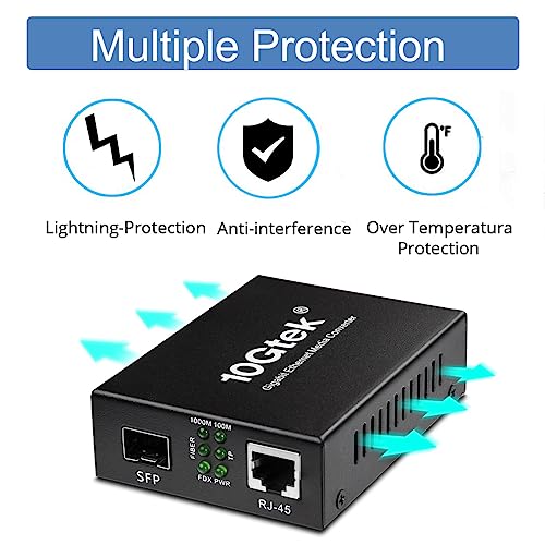 Image of 2 Pack Gigabit SFP to RJ45 Fiber Media Converter, Fiber to Ethernet Converter, 10 /100 /1000Mbps RJ45 Port to 1000Mbps Open SFP Port, up to 120km, Auto-Negotiation, Durable Metal Casing