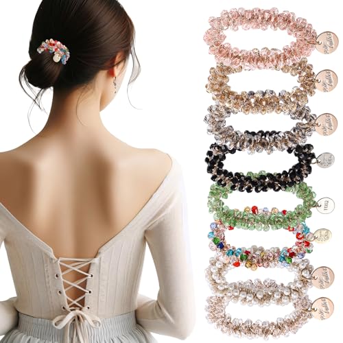 dusaniyali 8 Stück Haargummis Damen Schön Kristall Haargummi Damen Mehrere Farben Haarband Glitzer Elastische Beaded Hair Ties für Pferdeschwanz Haarschmuck