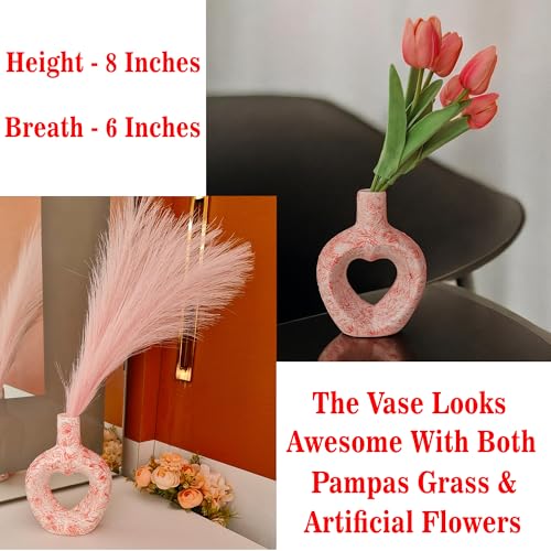 Image of Unique 8 Inches Heart Design Ceramic Vase for Living Room & Home Decor (8 Inches), Pampas Grass Heart Ceramic Vase for Living Room, Kitchen, Garden, Vases for Home Decor (Set of 3 Vases)