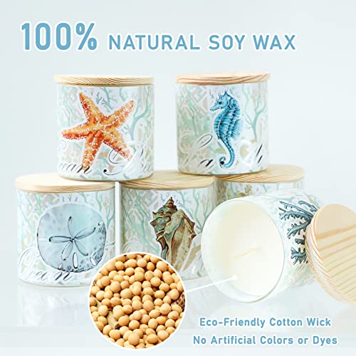 Jar Candles Scented With Lid Gift Set Of 6 Ocean Theme Jar Different Fragrance Candles Soy Wax Aromatherapy Jar Candles Take Harsh Smells Away Candles For Home Scented Stress Relief And Relaxation #TOP1