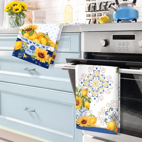 Miniatura 3 de Arquiel 4 Piezas Paños De Cocina Limón Algodón Toallas De Cocina Suaves Y Absorbentes Toallas De Té Y Toallas De Barra Decoración De Cocina Limpieza, 48 X 70 Cm