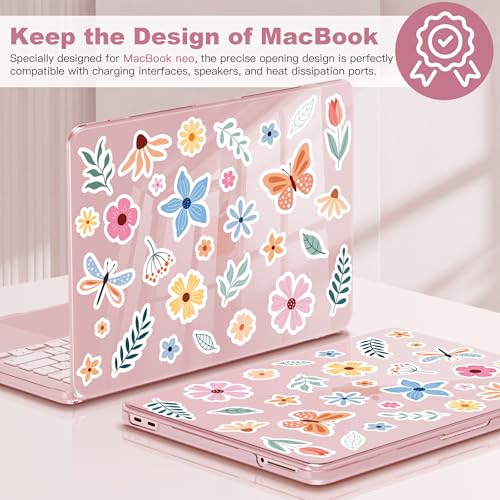 Coque MacBook Neo 13 2026 rigide fleur rose avec protège-clavier - 4