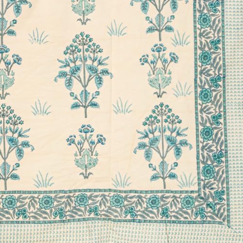 Image of Shaadab Premium Hand Block Printed Bedsheet | Bed Sheet Flatsheet | Pure Cotton | Double Bed King Size 108 inchx108 inch | 300 TC Bedsheets | Includes 2 Pillow Covers | Flower Spread