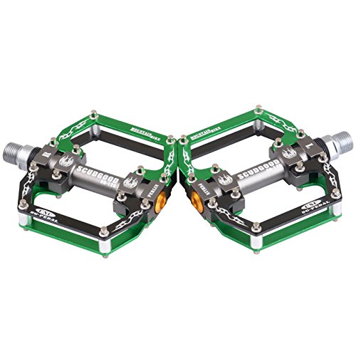 Kukome Aluminum Alloy Cnc Bearing Bike Bicycle Flat Pedals Mtb Bmx Road Bicycles Pedals 9/16'' (Black Green) #TOP3