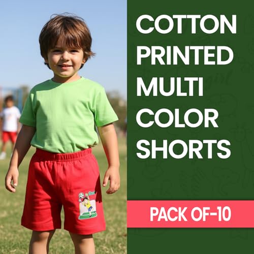 Image of BABA AND BABY 100% Cotton Printed Multicolor Shorts for Boys and Girls Pack of-10