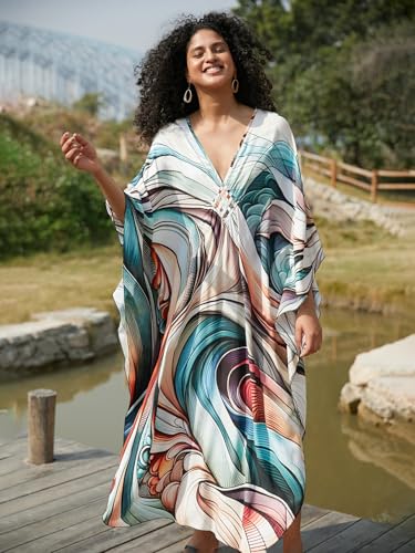 Image of KEYLORTING Plus Size Kaftan Dress Women, African Moo Moo Print Caftan, Batwing Dress, Beach Cover Up for Party and Loungewear