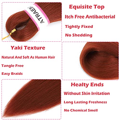 Ginger Braiding Hair,18 Inch 8 Packs Cooper Red Pre Stretched Braiding Hair,Professional Synthetic Box Braids,Hot Water Setting Yaki Texture Braid In Hair Extension (18 Inch, 350#) #TOP1