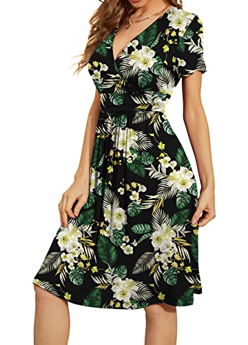 Image of WEACZZY Women's Summer Short Sleeve Casual Dresses V-Neck Floral Party Dress with Pockets