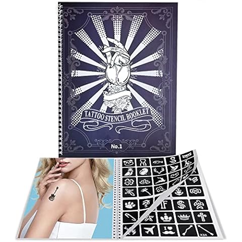 Tiebeauty 20 Sheets Temporary Tattoo Stencils Kit, 448 Pcs Glitter Airbrush Tattoo Templates Reusable Henna Tattoo Stickers Suitable as Gift for Women Boys and Girls Body Art Stencils (Blue) Cover