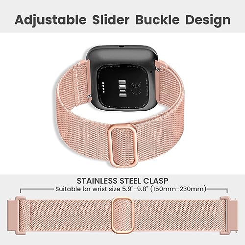 Image of 8 Pack Elastic Adjustable Nylon Braided Strap Solo Loop Sport Bands Compatible with Fitbit Versa 2 /Versa /Versa Lite /Versa SE for Women Men