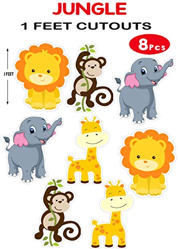 Image of WoW Party Studio Jungle Animals 1ft Cardstock Cutouts for Happy Birthday Decorations - 8Pcs