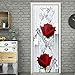 YIER LIFE™ naklejki na drzwi 3D mural plakat tapeta fresk naklejki roślina czerwona róża z kroplami wody 95 x 215 cm naklejki na drzwi europejskie wodoodporne salon sypialnia tapeta samoprzylepne naklejki ścienne Crea