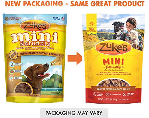 (2 Pack) Zuke Mini Naturals Dog Treats Peanut Butter 16 Oz (1 Lb) - Zukes Soft & Chewy Training Treats - With 10Ct Wipes #TOP4