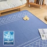 VK Living 夏用ラグマット カーペット 接触冷感 【SUPER ICE】 冷感ラグ 190×190cm(約2畳) 低反発ウレタン 洗える 滑り止め付 24時間持続制菌消臭 吸湿速乾 霜降り ひんやり ラグ ノルディックネイビー