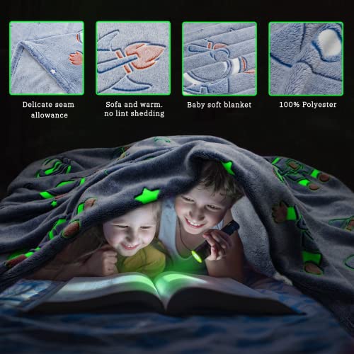 Image of Glow in The Dark Blanket Stars Throw Blanket Birthday Gifts for Kids Soft Cozy Space Decor Blankets for Couch Bed Sofa Unique Gifts for Boys Girls Teens Planet Blanket 50 inchx60 inch