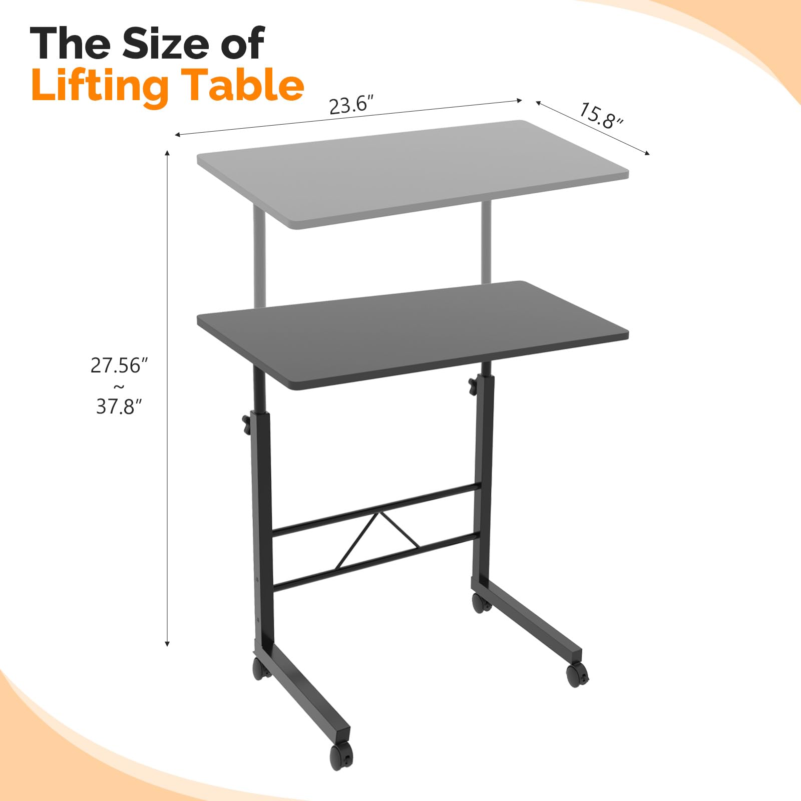 FCH Computer Workstation Standing Desk Adjustable Height Small Computer Desk w Rolling Sit Stand Laptop Desk TV Tray — view 2