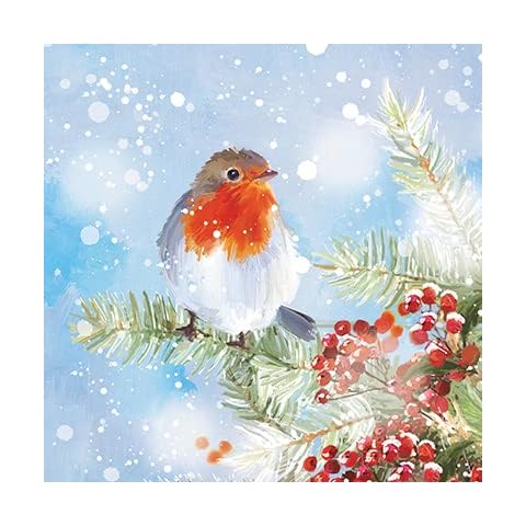 GBCC Ling Design Pack of 6 Artistic Charity Christmas Cards - 'Painted Robin' - 6 Cards of 1 Illustrated Design - From The Great British Card Company, 141 x 141 mm Cover