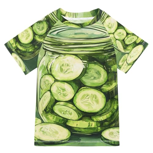 Boys Swing Shirts Cucumber Green Fruit Pattern Rashguard Short Sleeve Kids T-Shirts Sun UPF 50+