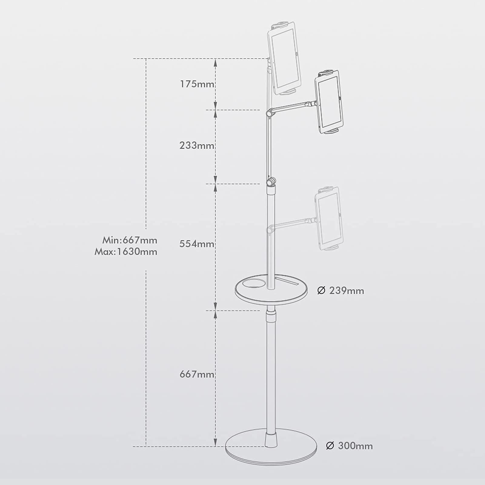 Bodenständer, Tablet-Halterung Mit Hebeablage, Verstellbare Universal-Höhenhalterung, Kompatibel Mit IPads Und Smartphones Von 4,7 Bis 12,9 Zoll(White)