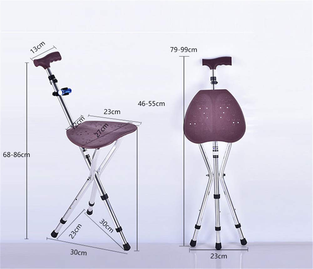 Taburete de Silla de bastón Plegable, Bastones, con Asiento, Taburete de Descanso de Pesca portátil con luz LED para Ancianos, muletas Times